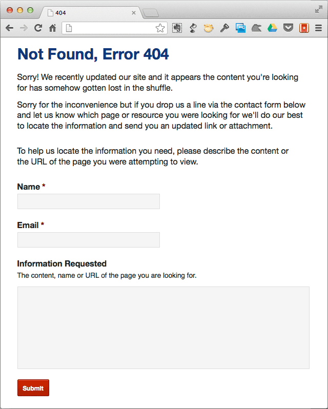 404 Page not found - Contact Form