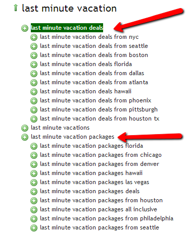 Suggestions for last minute vacation in UberSuggest